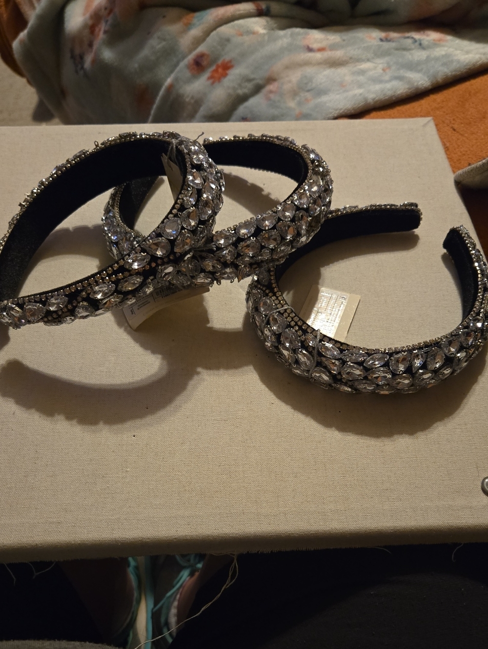 3 Embellished Black Crystal Headbands 571
